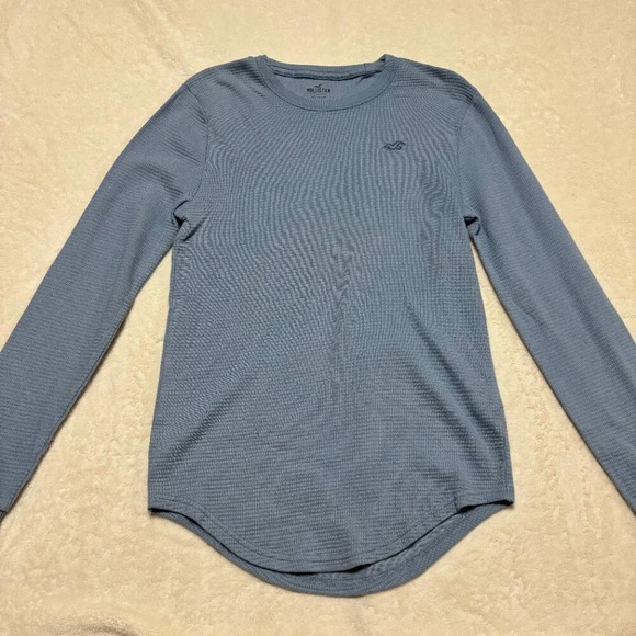Hollister Mens 100% Cotton Waffle Knit Long‎ Sleeve Shirt XS Baby Blue - Picture 1 of 10